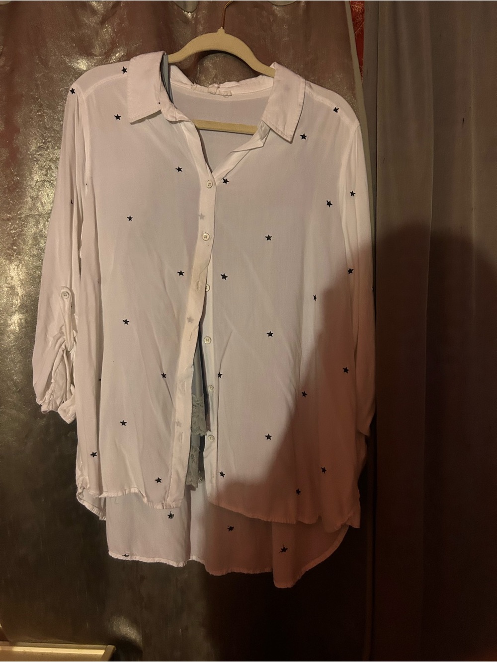 Lightweight White Star-Print Button-Front Women's Shirt